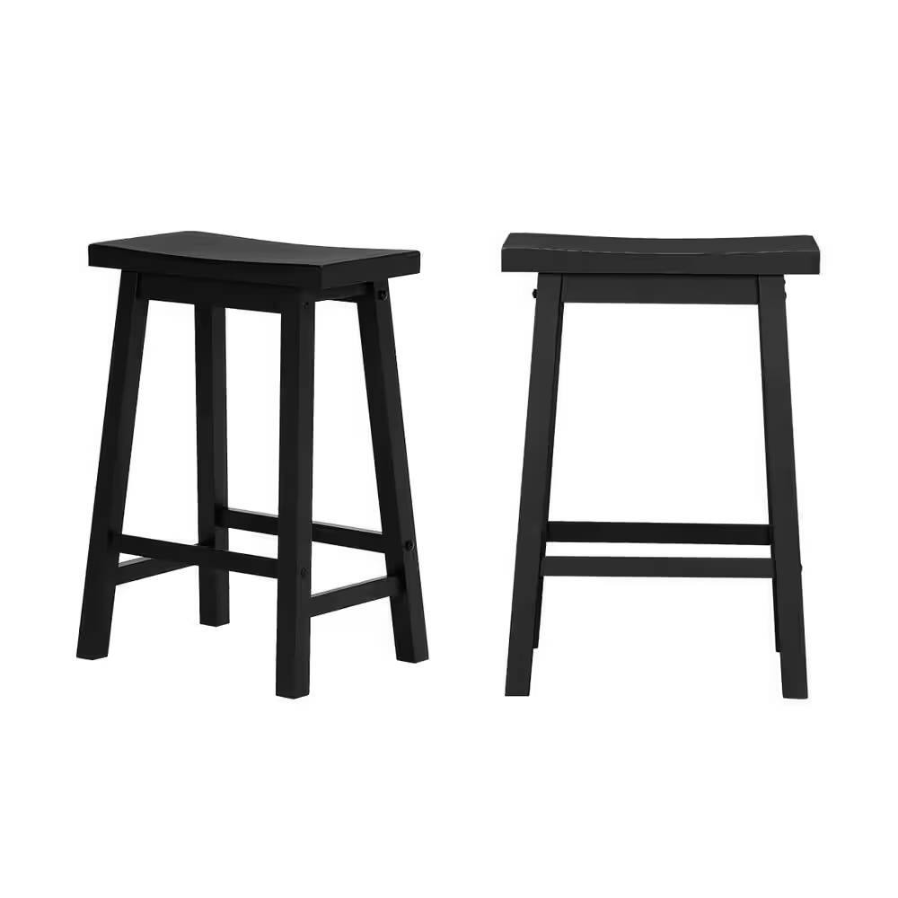Hivvago - Set of 2 Farmhouse Counter Height Saddle Barstool in Charcoal Wood Finish - Black