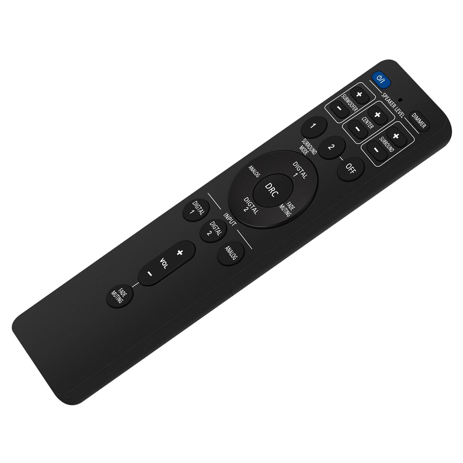 I MODE SURROUND ANALOG DIGITAL DRC m DIGITAL DIGITAL 2 MUTING FADE INPUT ~ DIGITAL + ANALOG VOL oV - 50BWOFFER SPEAKER LEVEL I CENTER DIMMER 2 SURROUND - OFF MUTING FADE