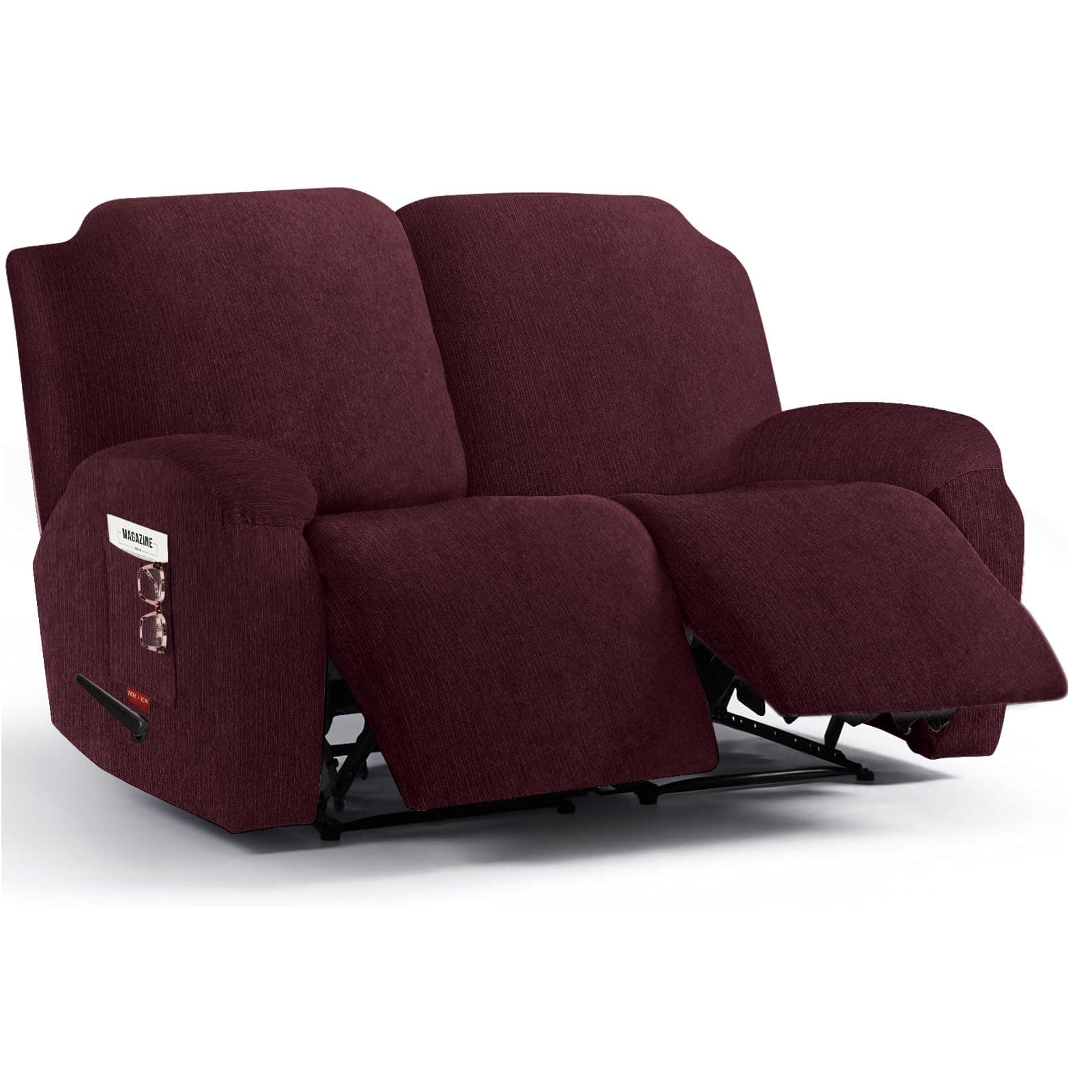 Fabibe - Oversized 3 Pieces Stretch Recliner Chair Covers - Plush Fabric Slipcovers & Durable Furniture Protectors with - Burgundy 2 Seater