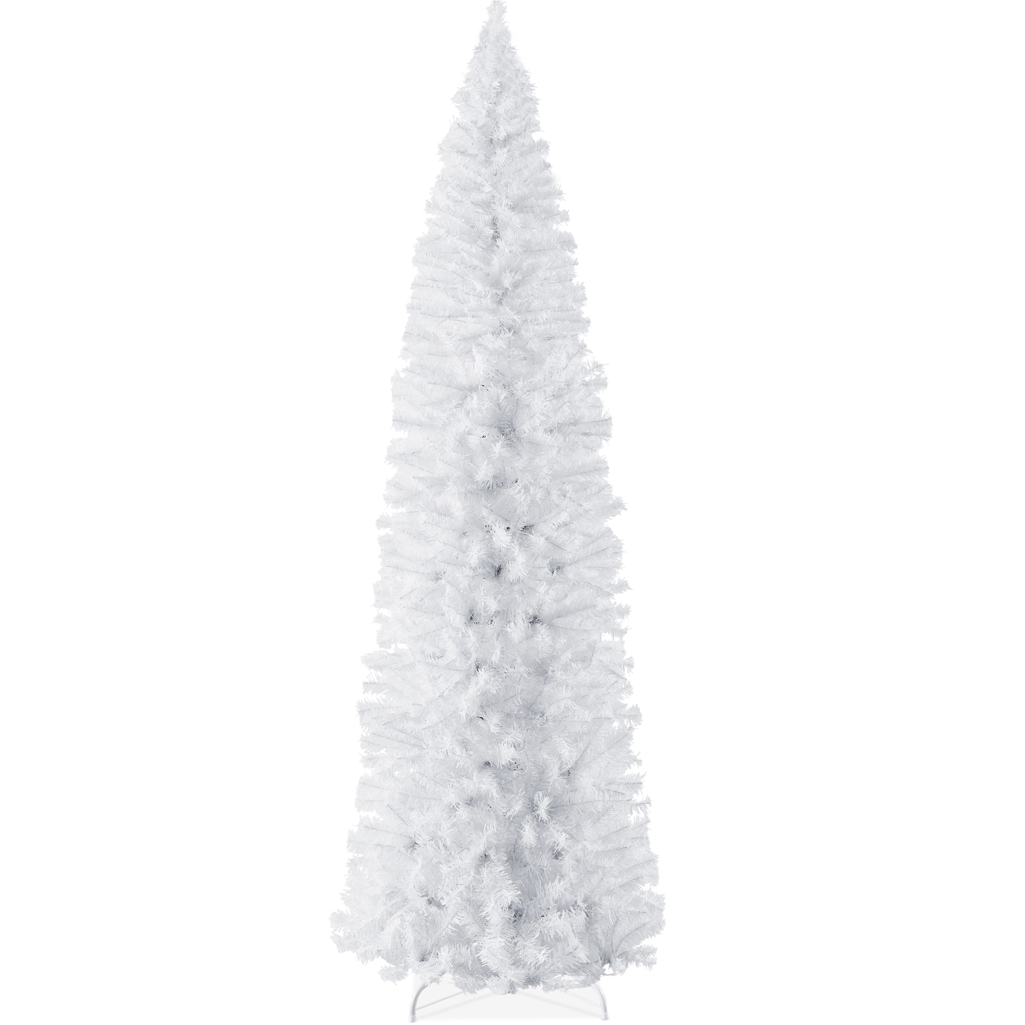 Best Choice Products - 7.5ft Artificial Holiday Christmas Pencil Tree w/ 972 Tips, Metal Base - White