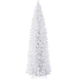 Best Choice Products - 7.5ft Artificial Holiday Christmas Pencil Tree w/ 972 Tips, Metal Base - White