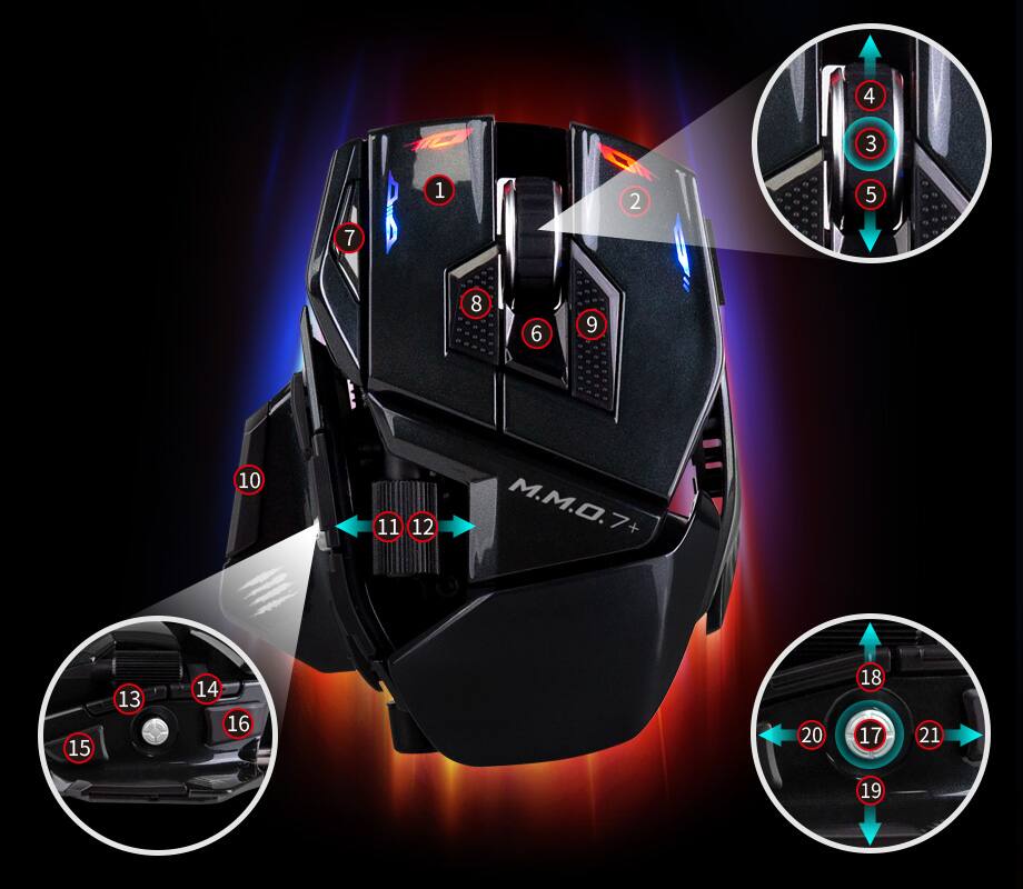 Alt View 4. Mad Catz - Mad Catz - M.M.O. 7+ Wireless Gaming Mouse with 22 Programmable Buttons and 5 Onboard Profiles - Wireless - Black - BLACK.