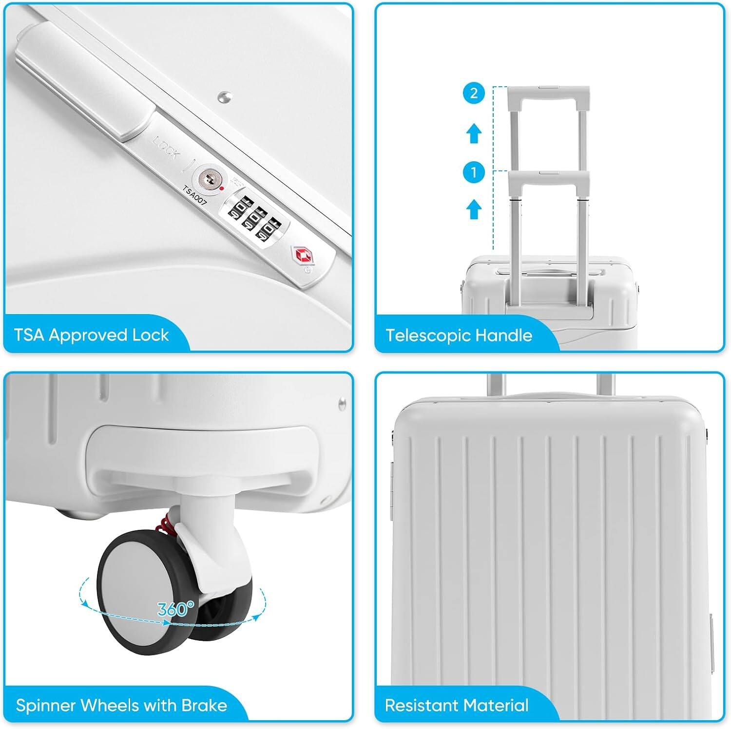 2 LUCK T8A007 - TSA Approved Lock, Telescopic Handle, 360° Spinner Wheels with Brake, Resistant Material