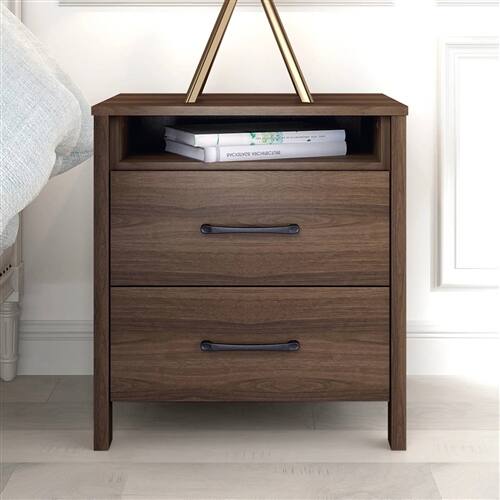 Left. Hivvago - Modern 2-Drawer Nightstand Bedside Table in Brown Walnut Wood Finish - Brown.