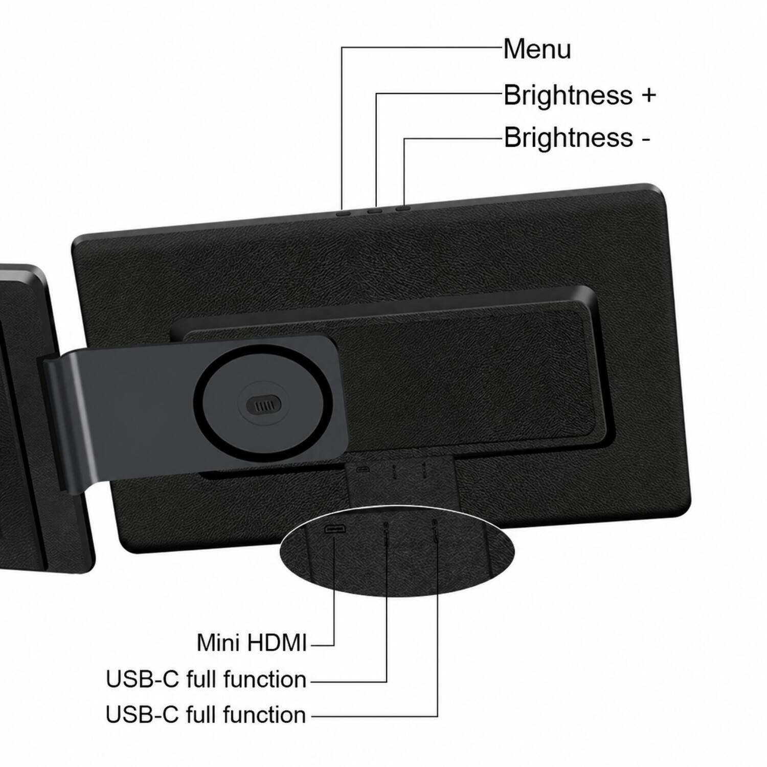 Menu  
Brightness +  
Brightness -  
Mini HDMI  
USB-C full function  
USB-C full function