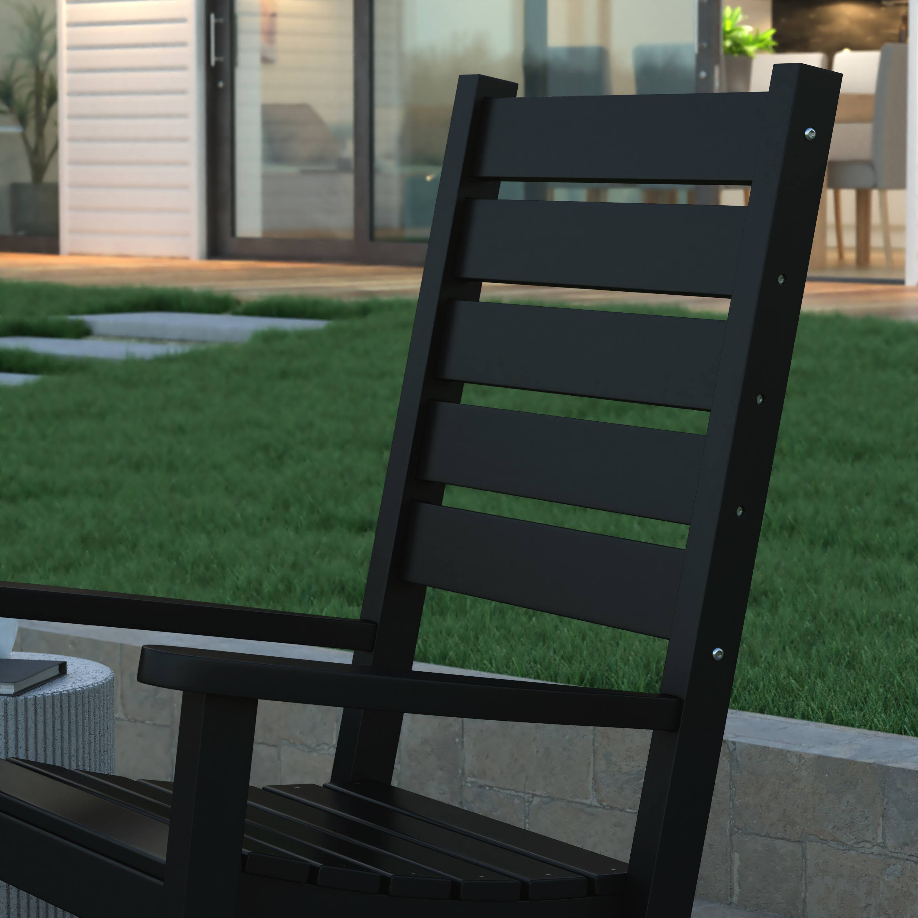 Alt View 5. Emma + Oliver - Florian Set of 2 Contemporary Rocking Chairs, All-Weather HDPE Indoor/Outdoor Rockers - Black.