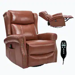 Boyel Living - Genuine leather Heat Massage Manual Recliner Chair with Rocker and Swivel for Living Room - Light Red