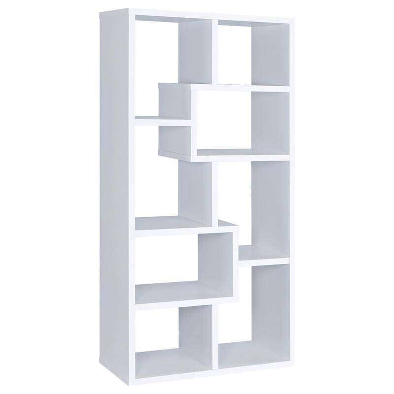 Back. HTUTWOO - 8-Shelf Geometric Bookcase-Wooden Open Back Bookshelf,70.75" Tall Vertical Storage Display Shelving Unit for Living Room - White.