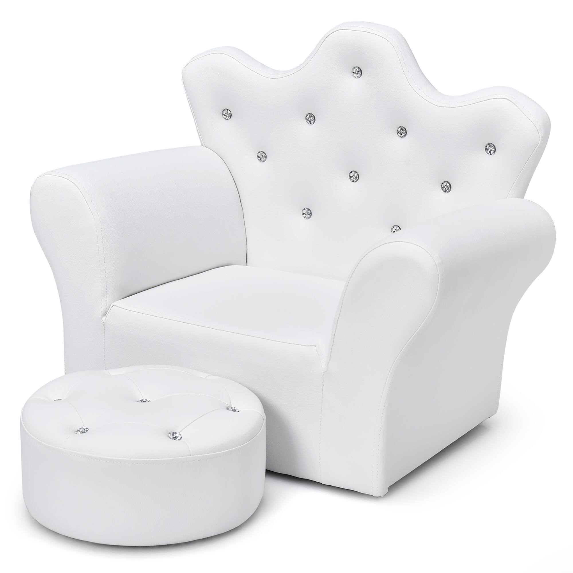 Front. Costway - Costway Kids Sofa Toddler Couch Princess Armchair Children Gift with Ottoman White - White.
