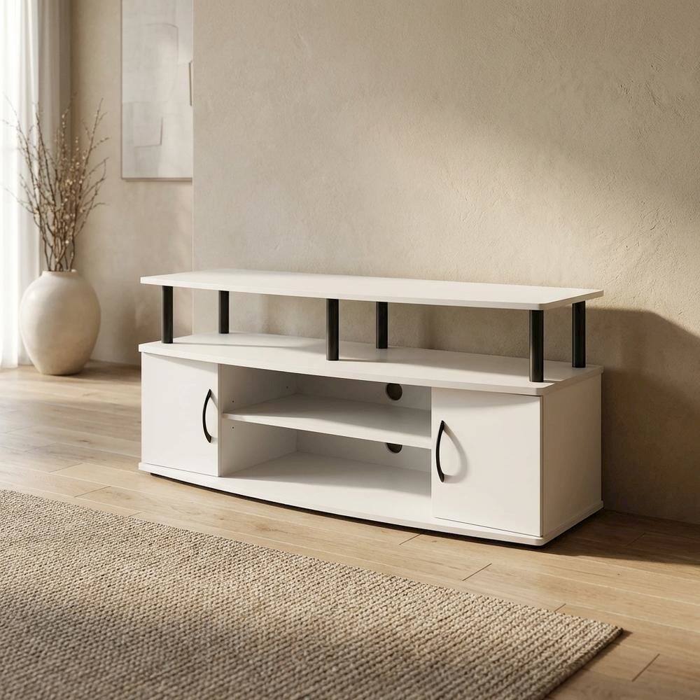 Alt View 2. FurniFact - White entertainment center for up to 55-inch TVs with spacious storage - Plain White/Black.