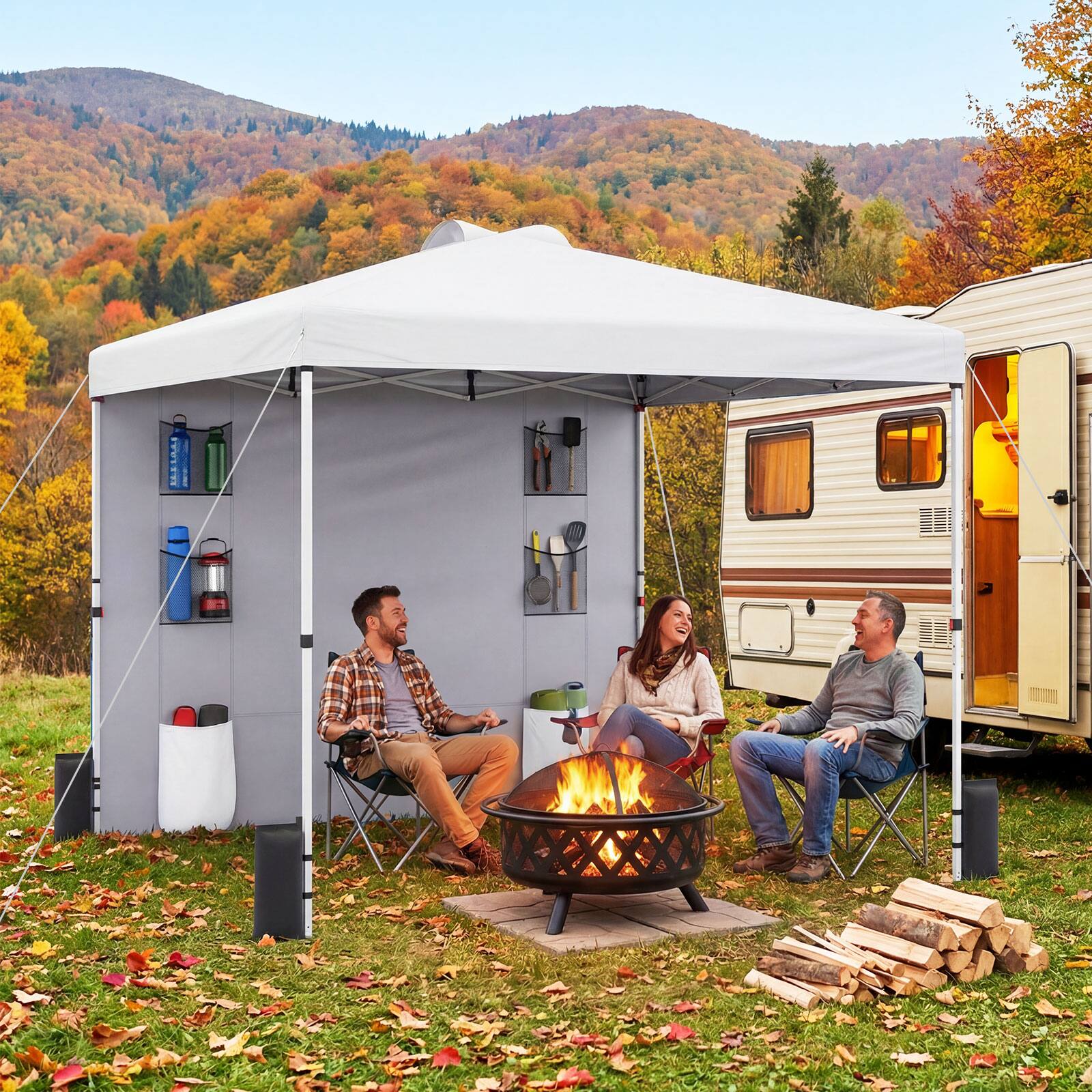 Alt View 3. Costway - Costway Pop up Canopy Tent with Sidewall, 6 Pockets, Instant Setup Commercial Gazebo - White.