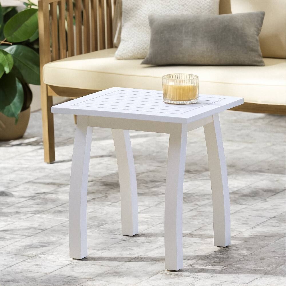 Front. Loheer - Loheer Acacia Wood End Table White Side Table Weather Resistant Rectangular Garden Table Outdoor Accent Table - White.