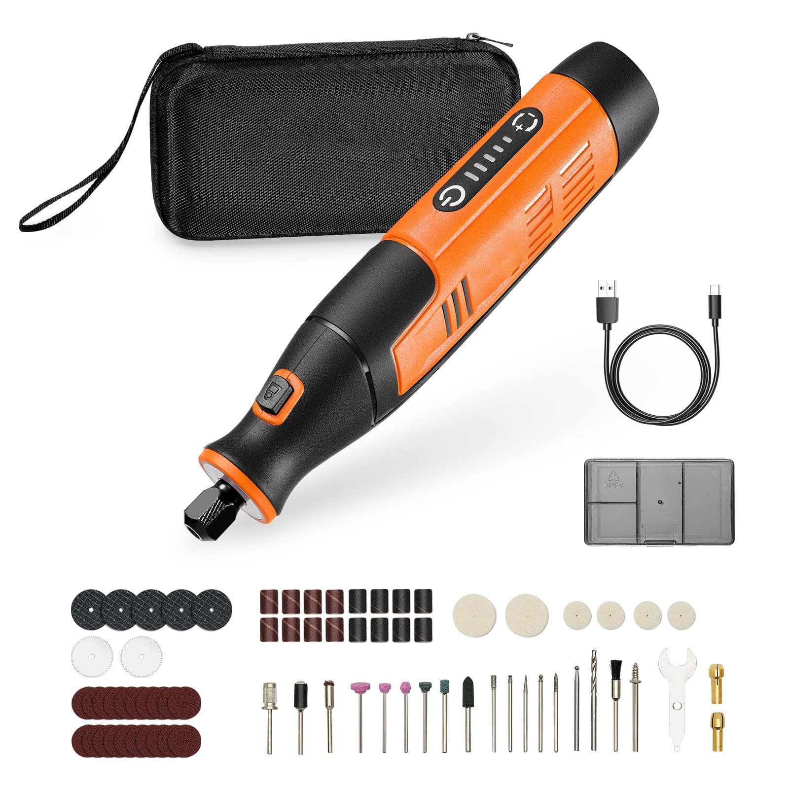Glintex - 73-Piece Cordless Rotary Tool Kit, 4V Mini Power Tool, 5-Speed 7,000-20,000 RPM, Engrave/Sand/Polish/Cut