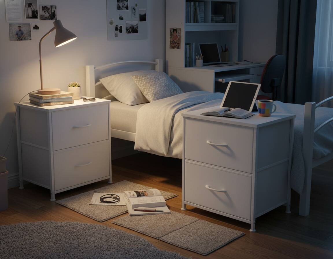 Angle. AOITUN - Nightstand Set with 2 Storage Drawers - Ideal for Dorm or Bedroom - Perfect for Daily Use and Storage Needs - White.