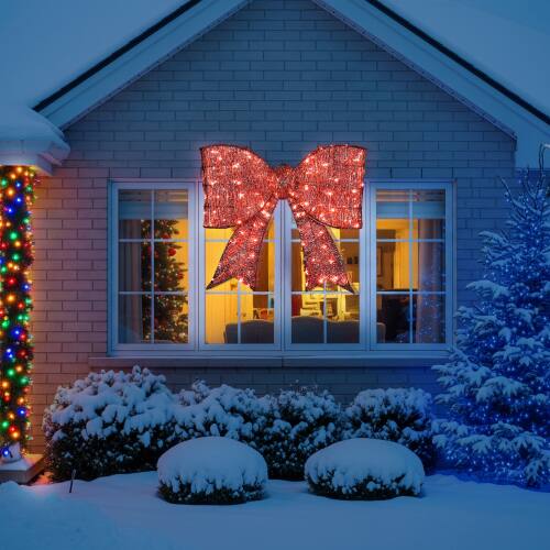 Alt View 7. Winado - 28in Christmas Pre-lit Giant Bowknot Lighted Metal Frame Decoration with LED Lights for Outdoor Yard - Red.