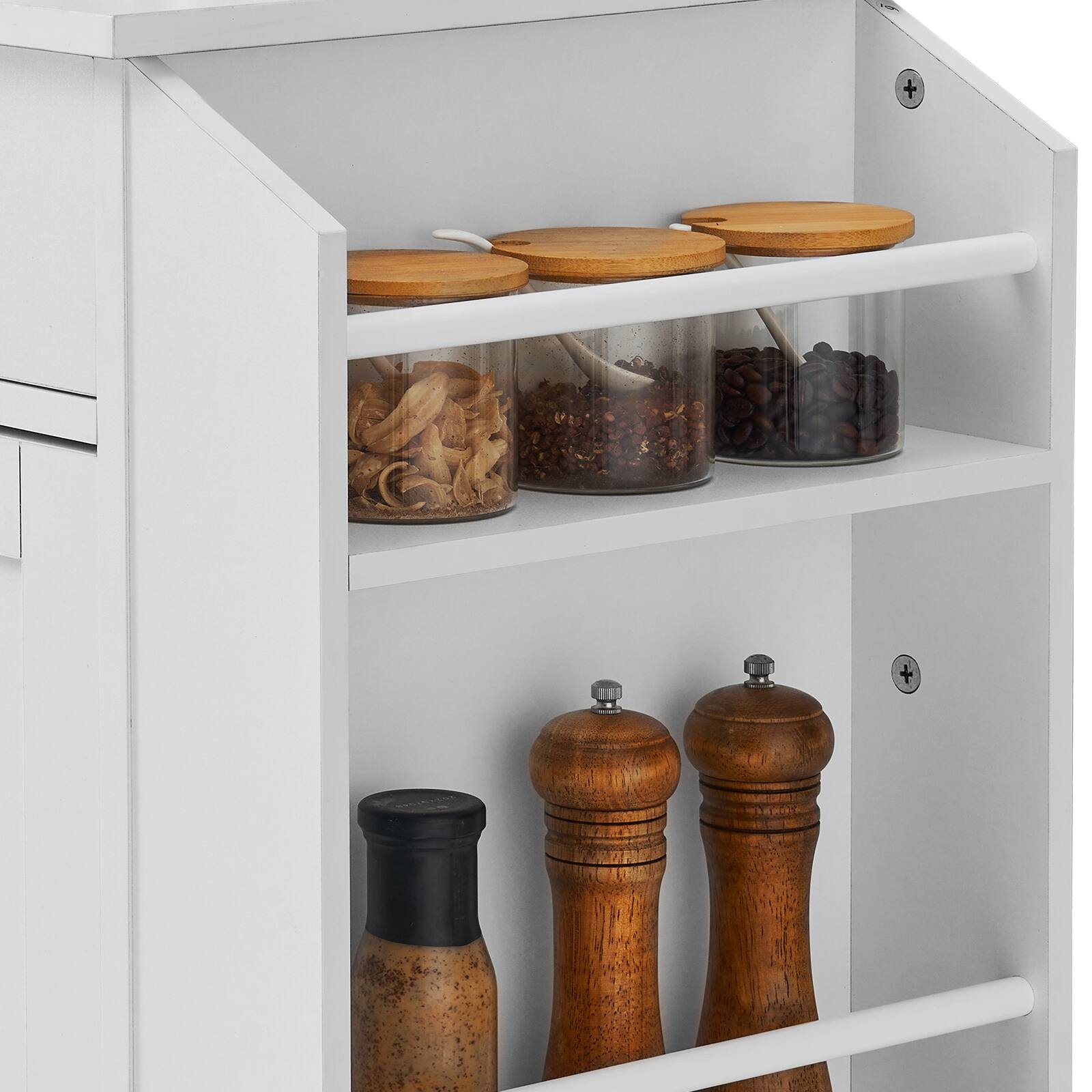 Alt View 3. Forest'nSky - 25.98" Kitchen Island Cart on Wheel with Charging Station,White - White.