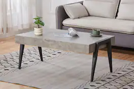 Kings Brand Furniture - Camden Marble-Style Wood Coffee Table with Metal Legs, Center Table for Living Room - Gray