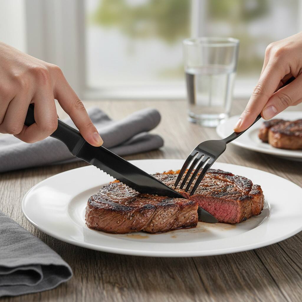 Alt View 2. Dazzed Corner - 48-Piece Stainless Steel Silverware Set with Steak Knives, Flatware Set for 8 - Black.