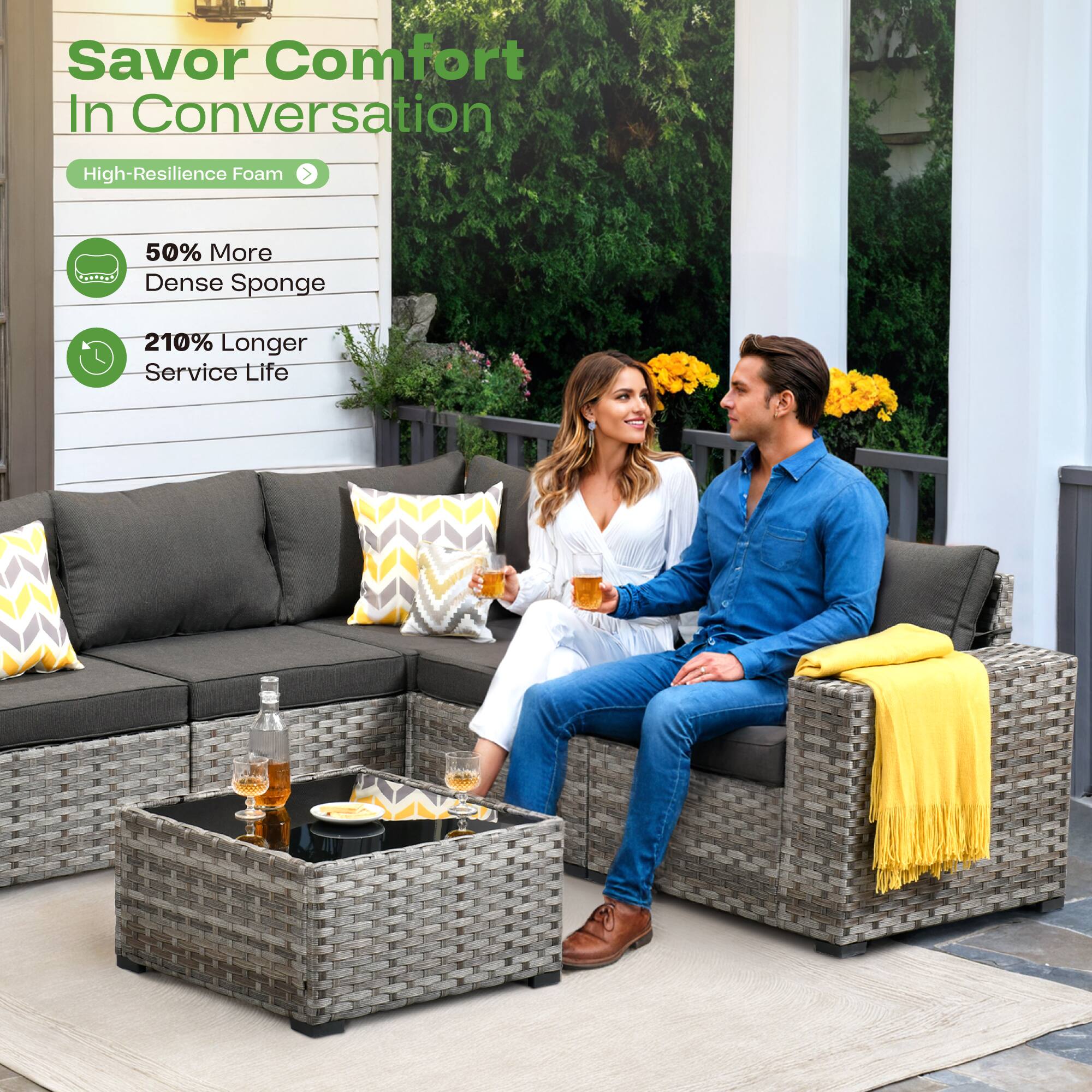 Savor Comfort In Conversation

- High-Resilience Foam
- 50% More Dense Sponge
- 210% Longer Service Life