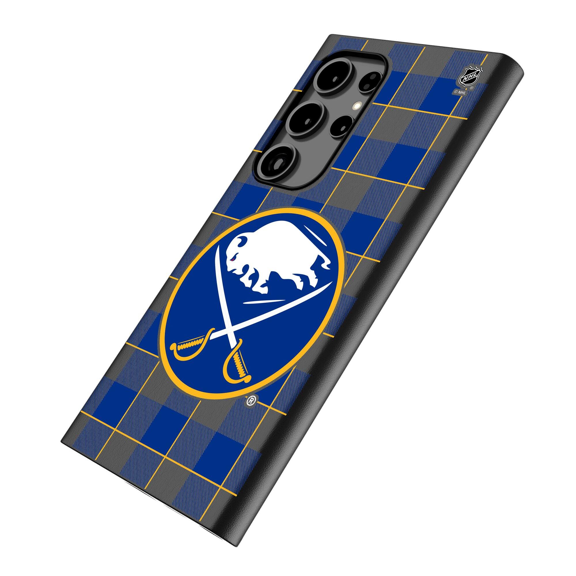 Alt View 1. Keyscaper - Buffalo Sabres Plaid Galaxy Magnetic Bump Case - S25 - Black.