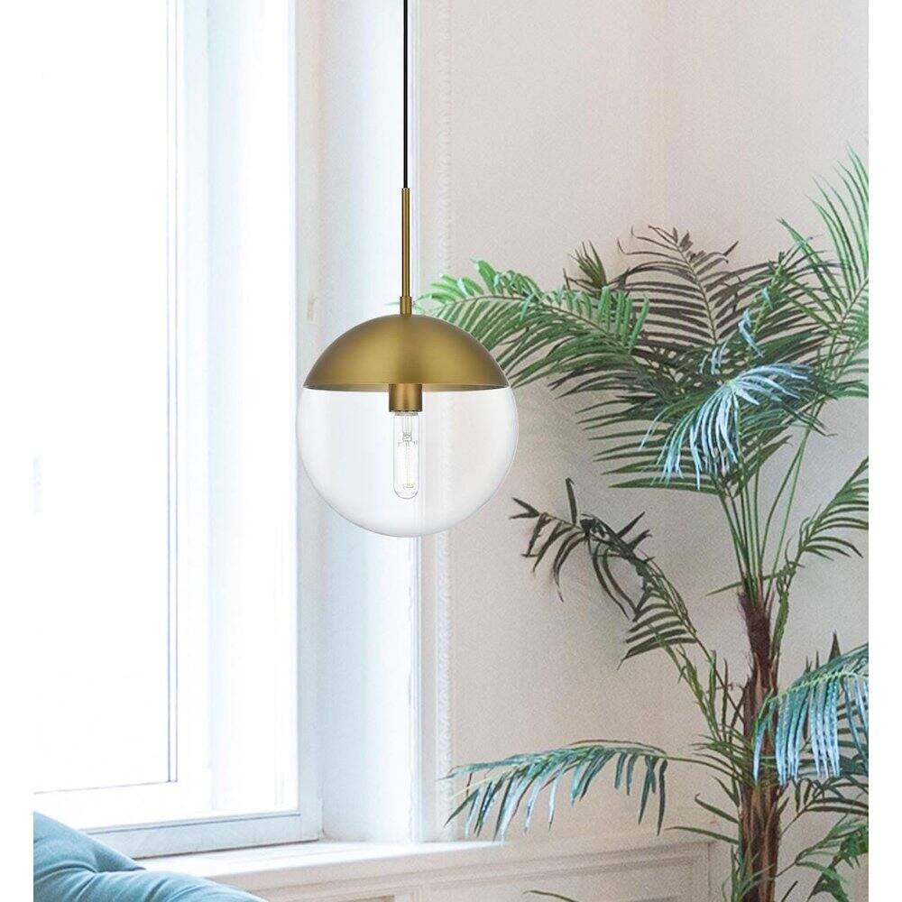 Alt View 6. Living District - Eclipse 10 Inch Pendant Clear Shade in Chrome - Satin Gold And Clear.