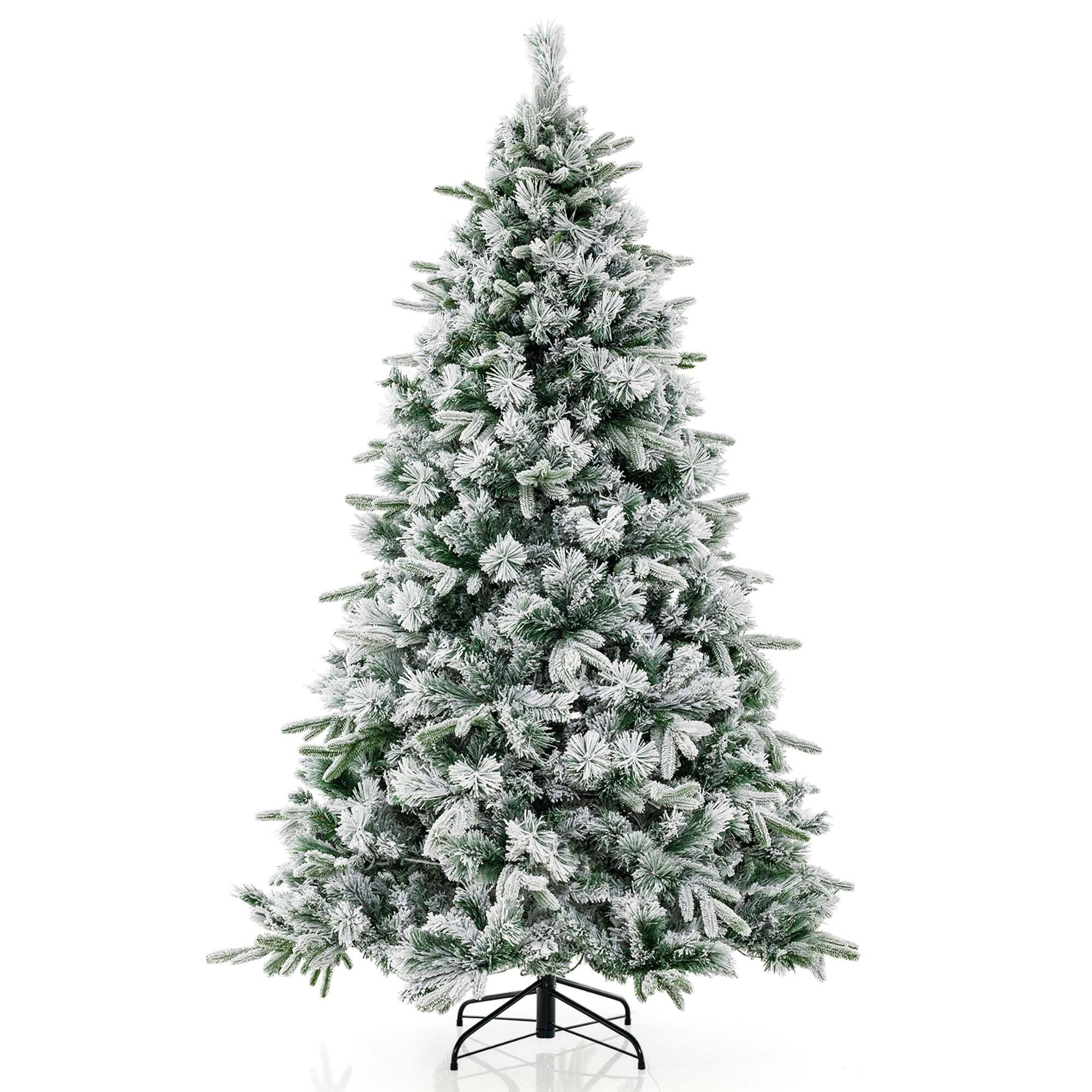 Alt View 19. Costway - 7 FT Pre-Lit Flocked Christmas Tree Hinged Xmas Decoration with 300 LED Lights - Green/White.