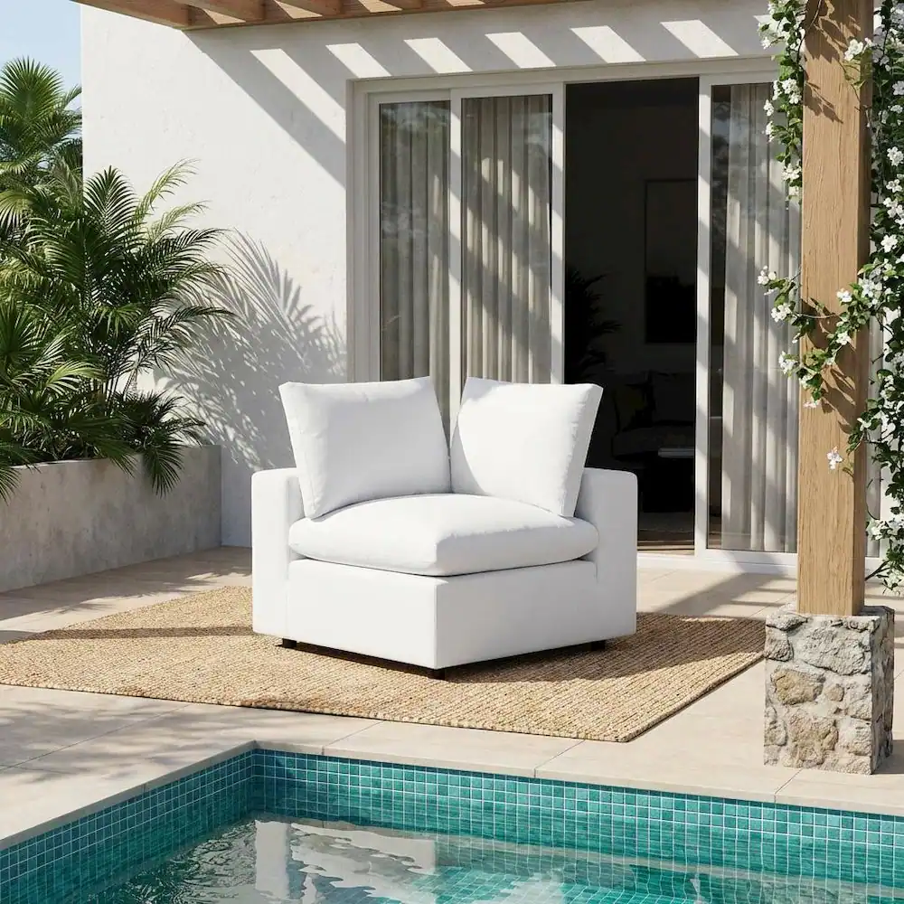 Angle. Outdoor Escape - Outdoor Patio Corner Chair With Cushioned Seating And Sturdy Frame - White.