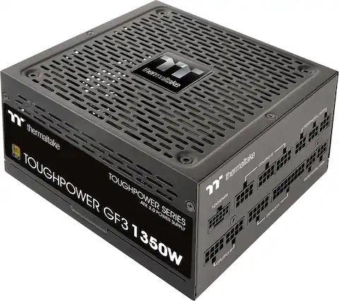 The text on the image reads: "Toughpower GF3 1350W ATX 3.0 + 7" 12VHPWR Z4PWATX GF3 POWER SERIES SUPPLY 1350W CPU POWER SUPPLY (204 PERINERA/OATA)."