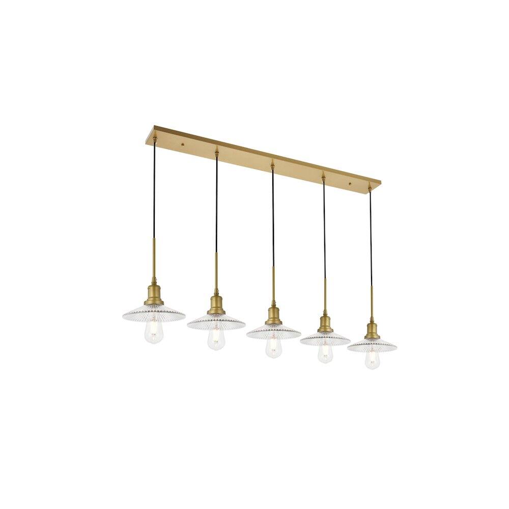 Alt View 6. Living District - Waltz 5 Light Brass Pendant - Brass And Clear.
