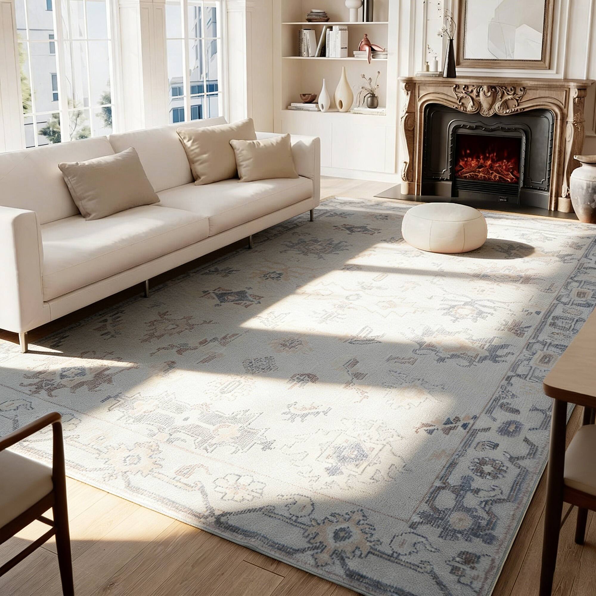Left. RYHNUYNE - 9x12 Area Rug, Washable Area Rug Non Slip Rugs for Living Room,  Soft Easy Clean Carpet for Bedroom Dining Room Home - gray.