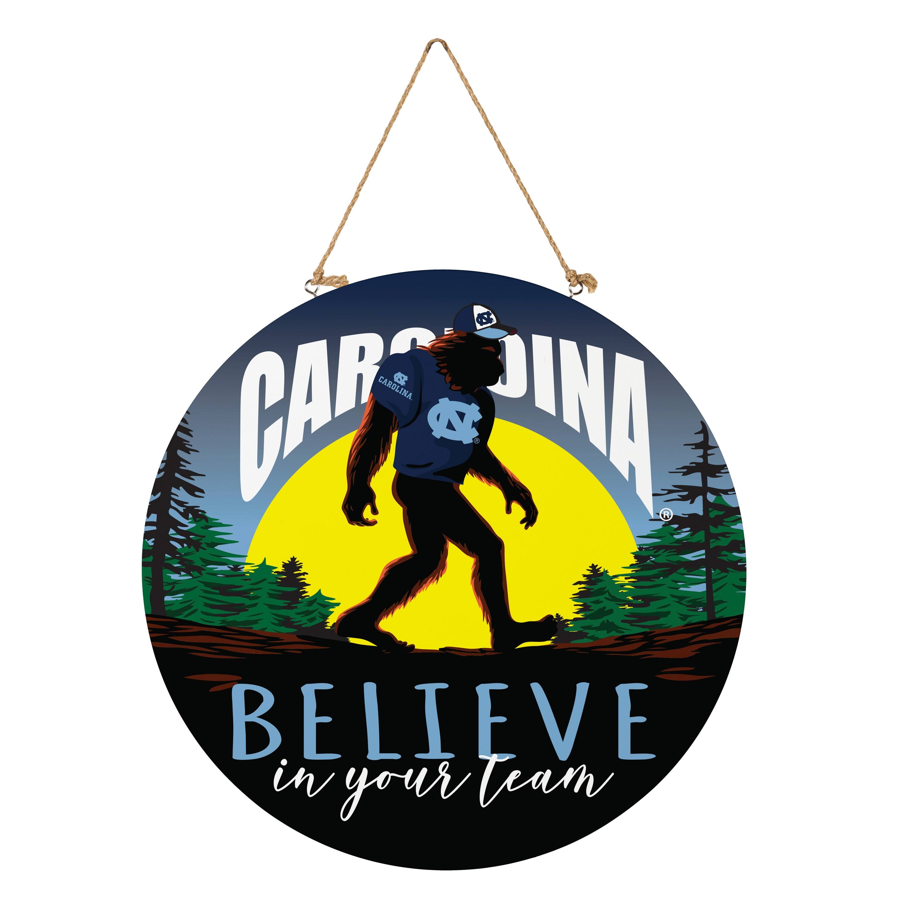 North Carolina Tar Heels 18" Bigfoot "Believe in Yourself" Team Logo Wood Round Door Sign