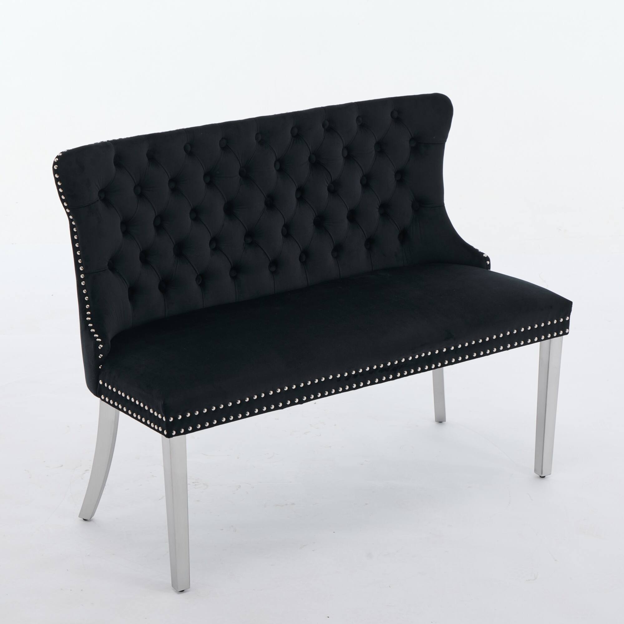 Alt View 1. GOODSILO - Velvet Double Dining Loveseat Bench with Tufted Back and Stainless Steel Legs for Modern Kitchen Seating - Black.