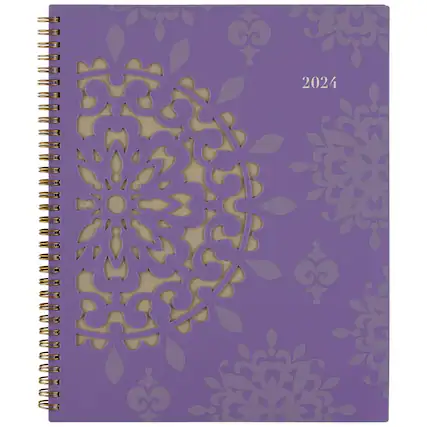 Front. Cambridge - Vienna Weekly Monthly Appointment Book Geometric Artwork 11 x 8.5 Purple Tan Cover 12 Month Jan to Dec 2026.