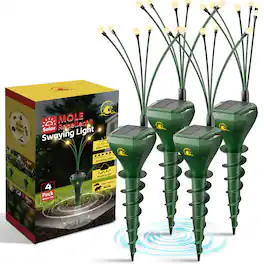 4 Pack Solar Ultrasonic Mole Repellent Swaying Lights IP65 Waterproof Yard Pest Control Groundhog Vole Chipmunk