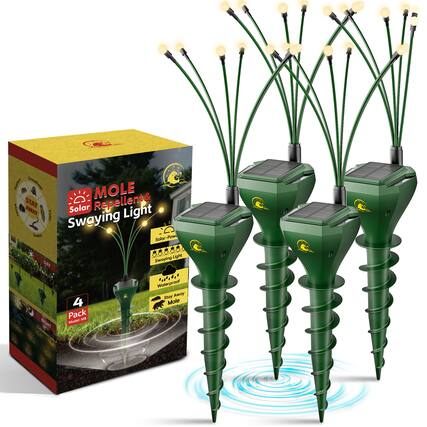 MOLE Solar Repellent & Swaying Light
4 Pack
Model M9
Waterproof
Stay Away Mole