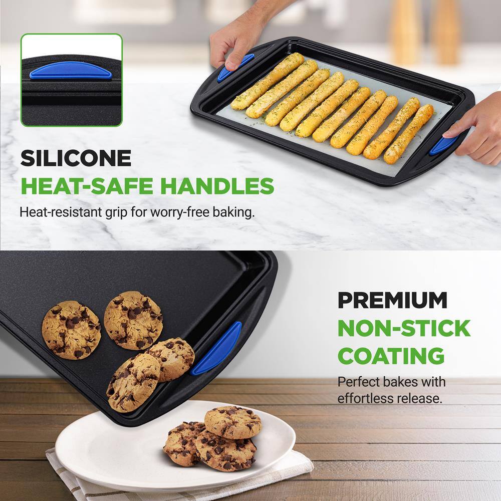 SILICONE HEAT-SAFE HANDLES  
Heat-resistant grip for worry-free baking.

PREMIUM NON-STICK COATING  
Perfect bakes with effortless release.