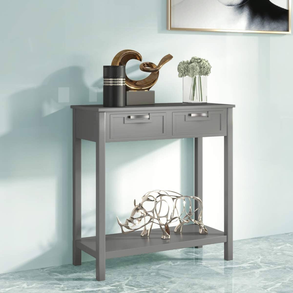 Left. Hivvago - Modern Entryway Accent 2 Drawer Sofa Side Table Grey - Gray.