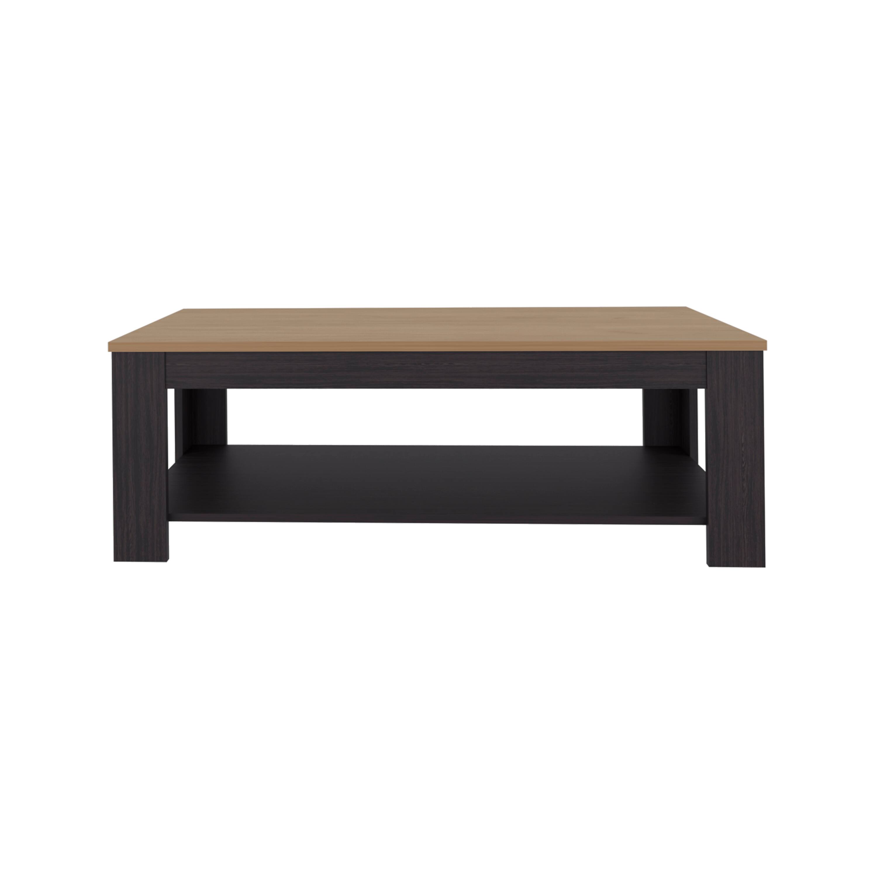 Alt View 1. TuHome - Cecil Coffee Table with Open Storage Shelf for Decor, Modern and Minimalist Design for Living Room or Lounge Area - Black, Natural Oak.