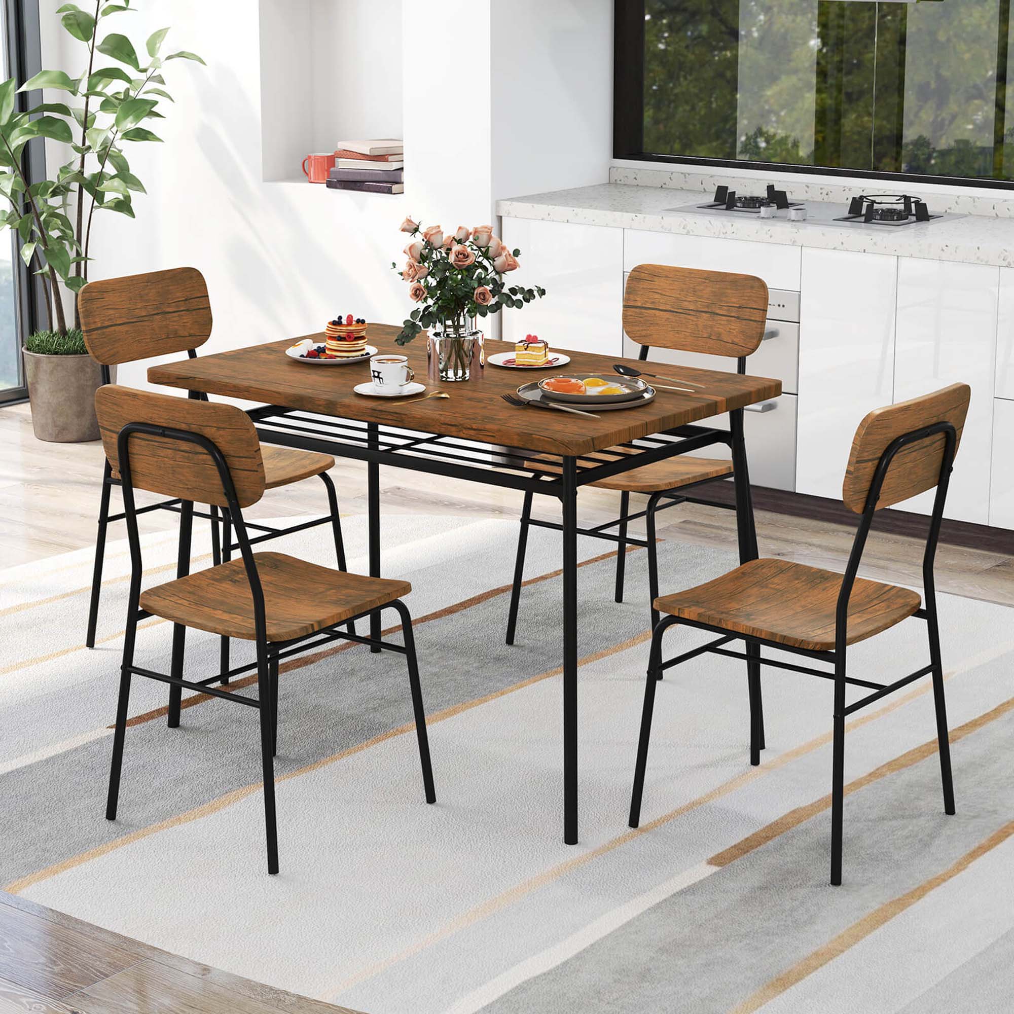 Alt View 4. Costway - Costway 5 PCS Wood Square Kitchen Table & Chair Set with Metal Frame Storage Rack - Brown.