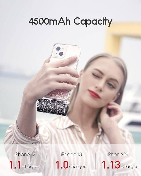 4500mAh Capacity

iPhone 12: 1.1 charges  
iPhone 13: 1.0 charges  
iPhone X: 1.13 charges