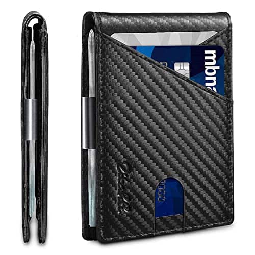 Vulpecula Spade - Wallet for Men - with Money Clip Slim Leather Slots Credit Card Holder RFID Blocking Bifold Minimalist Wallets with Gift - Carbon Black