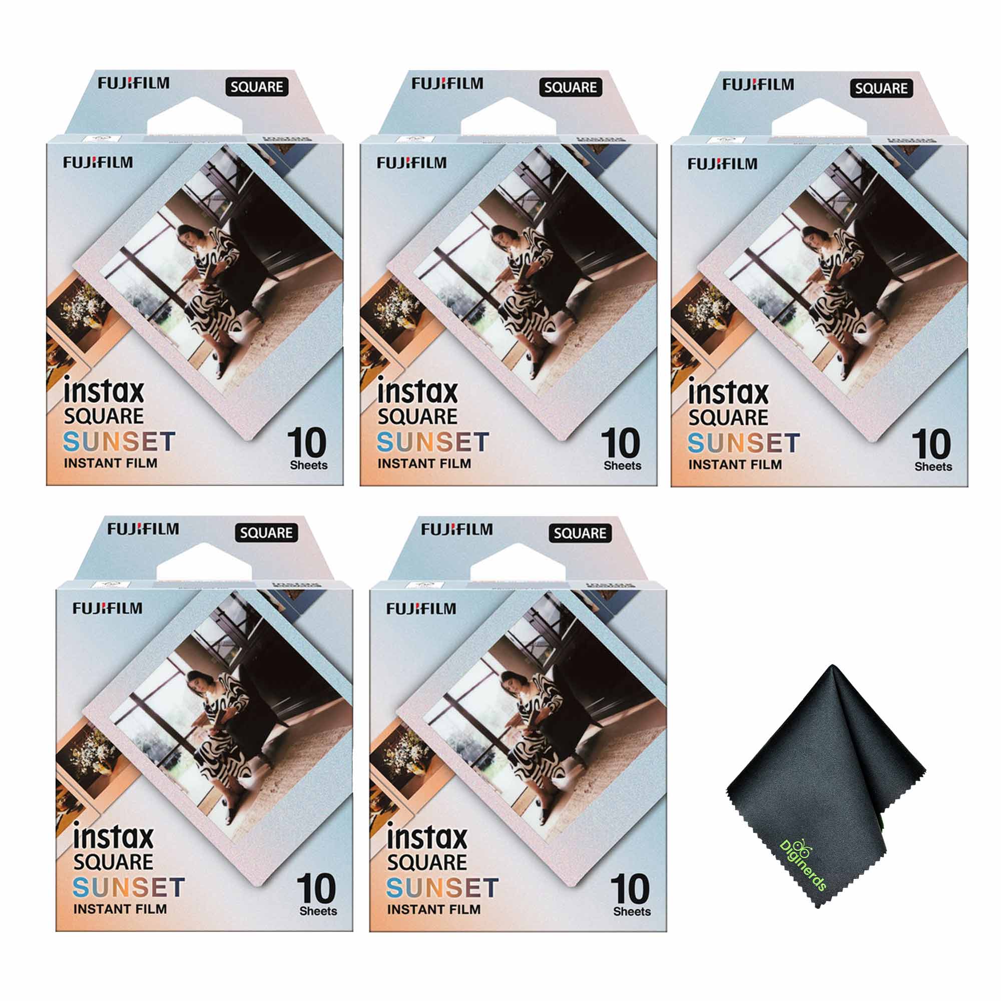 Fujifilm - 5xFUJIFILM INSTAX SQUARE Sunset Instant Film, Microfiber Cleaning Cloth, Bundle