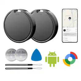PRIMEPLUS - Android Tracker Tag 2 Pack, Works with Google Find My Device, 2-Year Battery, IP65 Waterproof for Keys Wallet Luggage - Black