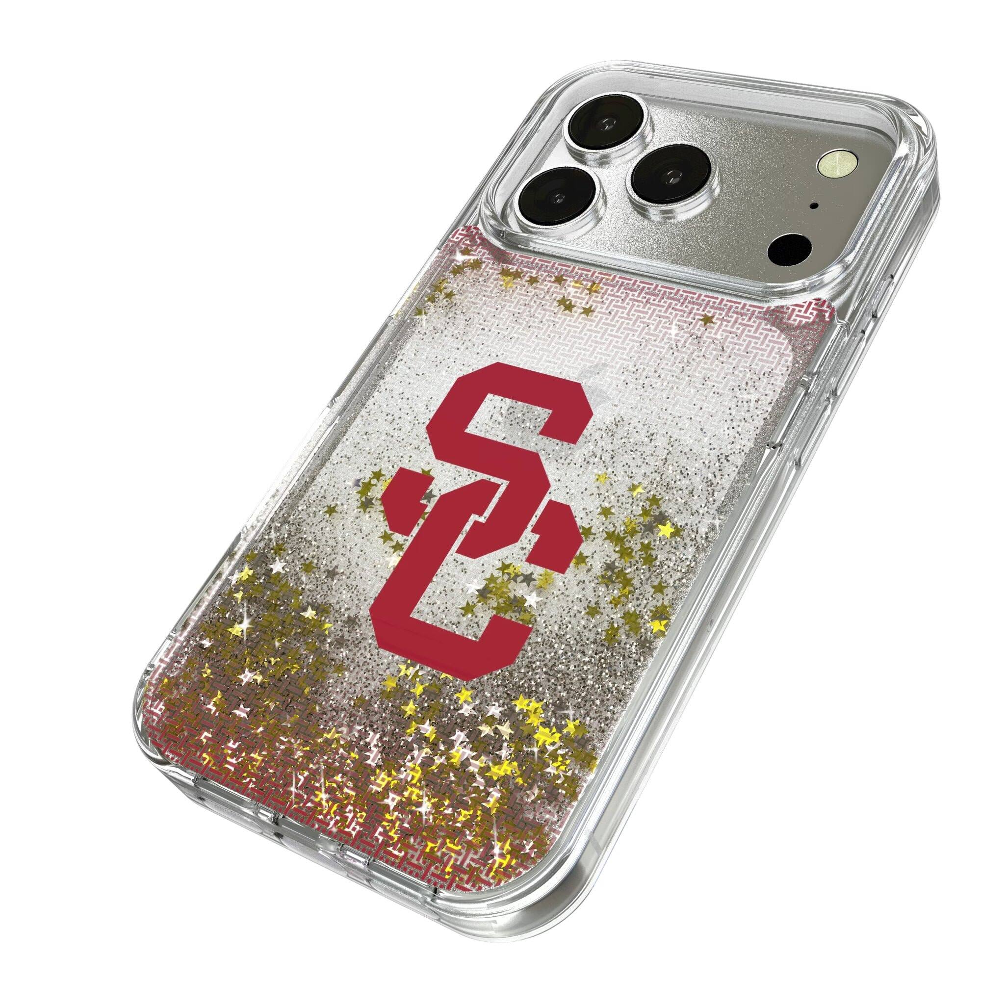Alt View 1. Keyscaper - USC Trojans Linen Logo iPhone Glitter Case - 16 Pro Max - Multicolor.