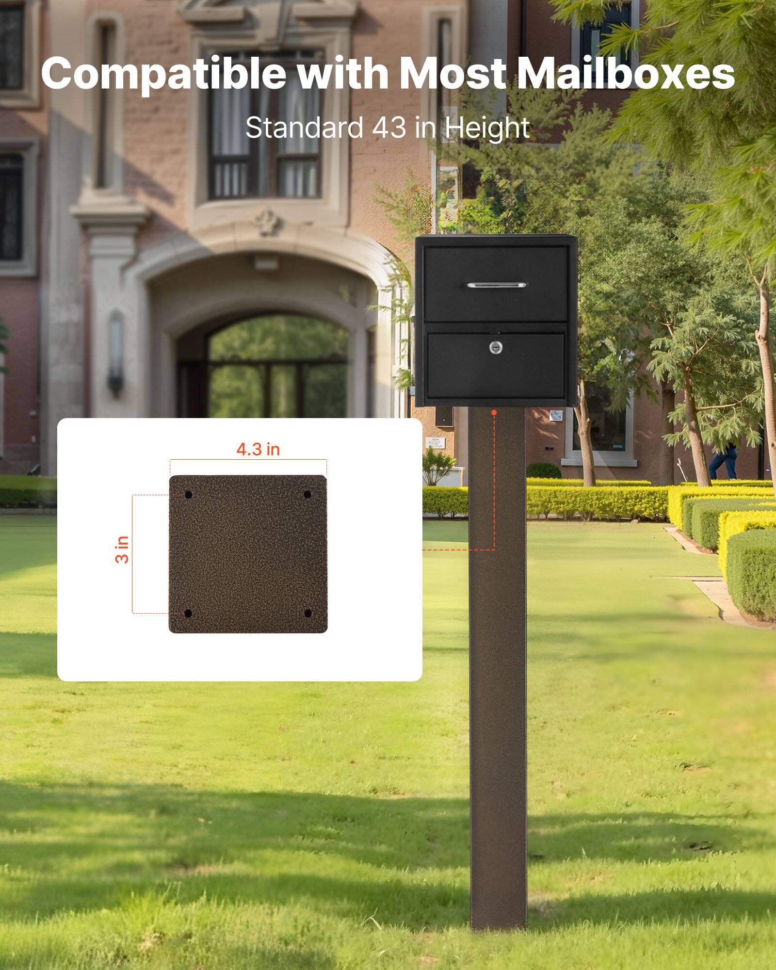VEVOR 43 x 4 x 4 Inches Mailbox Post, Steel In Ground Mounting Mail Box ...