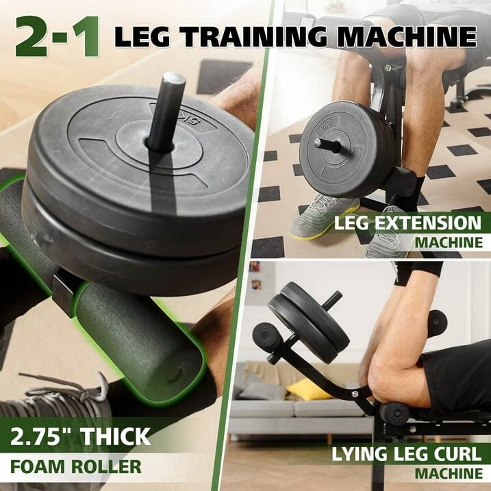 2-1 LEG TRAINING MACHINE

LEG EXTENSION MACHINE
2.75" THICK FOAM ROLLER
LYING LEG CURL MACHINE