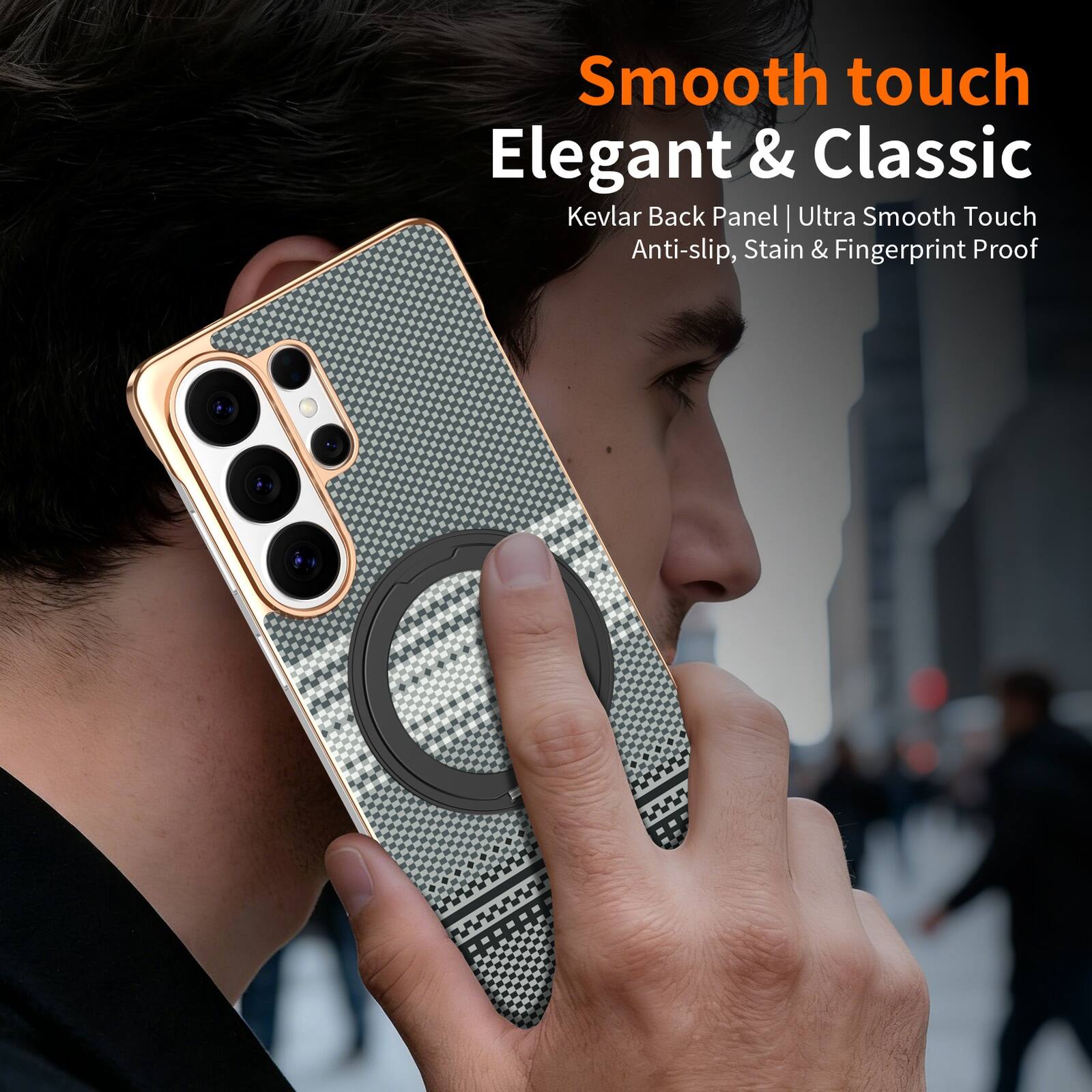 Smooth touch Elegant & Classic Kevlar Back Panel | Ultra Smooth Touch Anti-slip, Stain & Fingerprint Proof