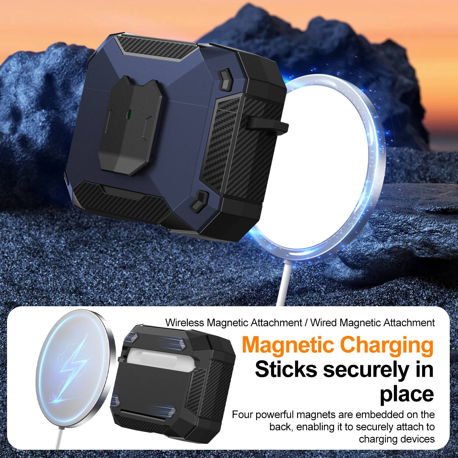 Wireless Magnetic Attachment / Wired Magnetic Attachment

Magnetic Charging Sticks securely in place

Four powerful magnets are embedded on the back, enabling it to securely attach to charging devices