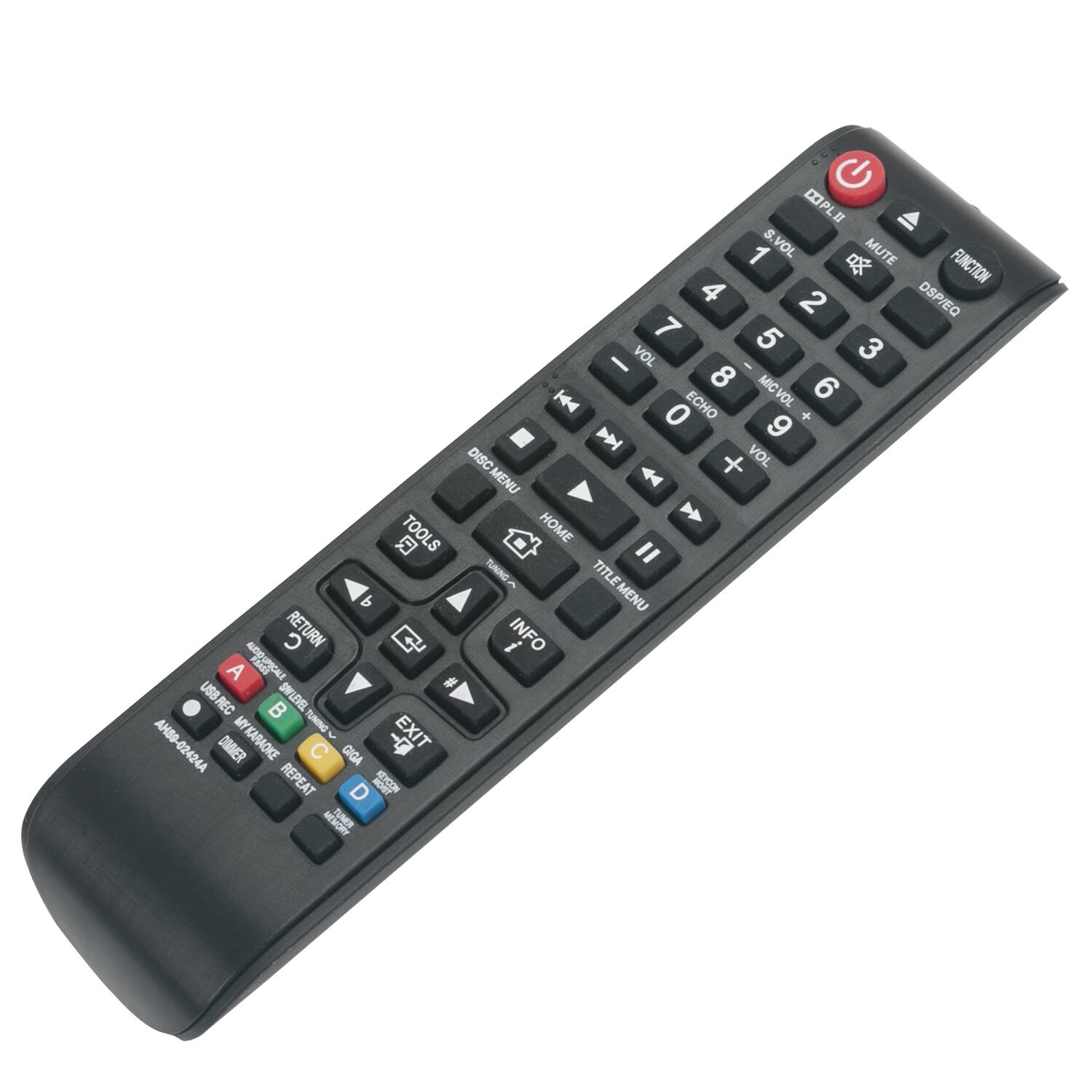 CPLO 1 S.VOL MUTE FUNCTION 4 2 DSP/EQ 7 5 - VOL 3 8 MICVOL 6 H44 0 ECHO + D 9 DISC MENU DISC + VOL 44 HOME TOOLS " nN TITLEMENU b RETURN G i INFO A ACgURICAL # USBREC SWLMMEL TUNING EXIT MYKARAOKE 3 AH80-02424A DIMMER C GIGA d REPEAT D MEMORY