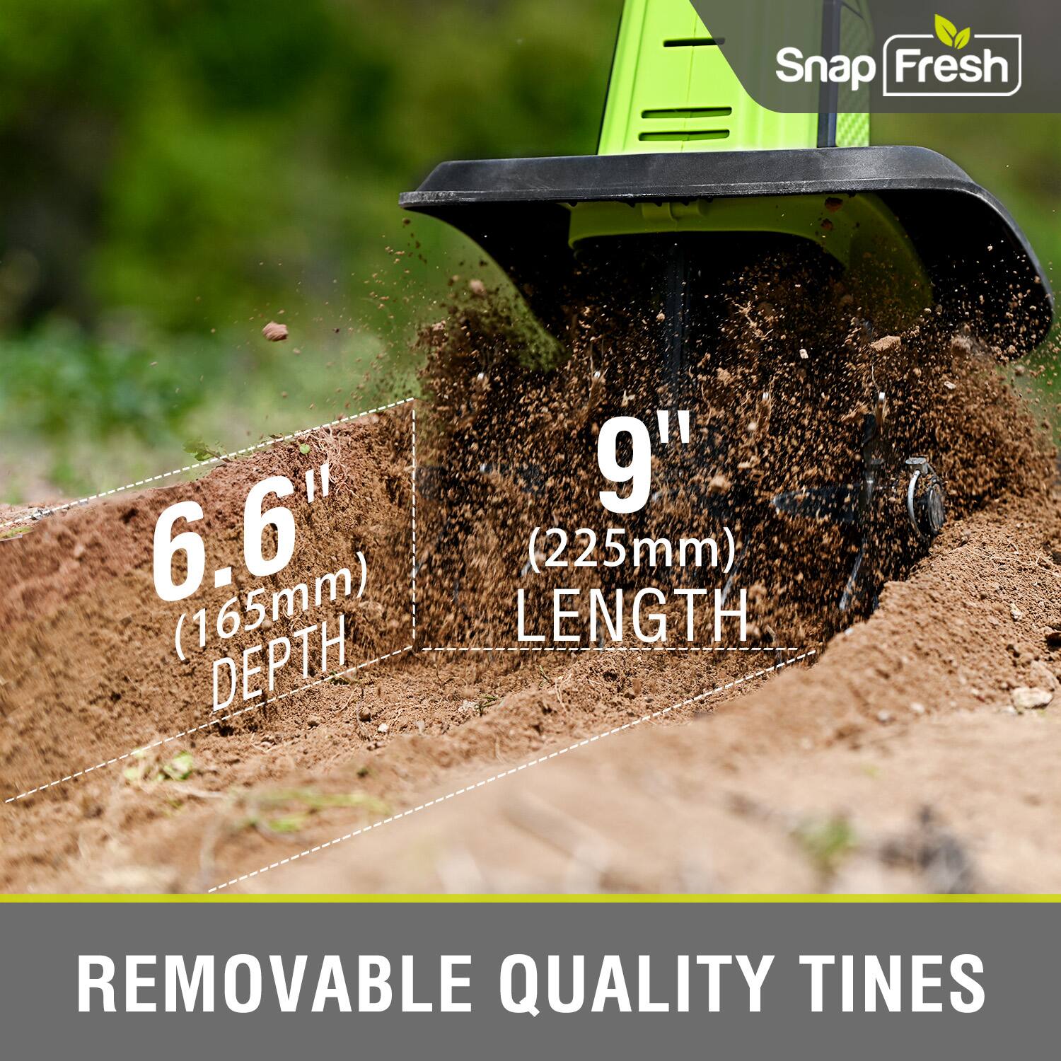 Snap Fresh  
9" (225mm) LENGTH  
6.6" (165mm) DEPTH  
REMOVABLE QUALITY TINES